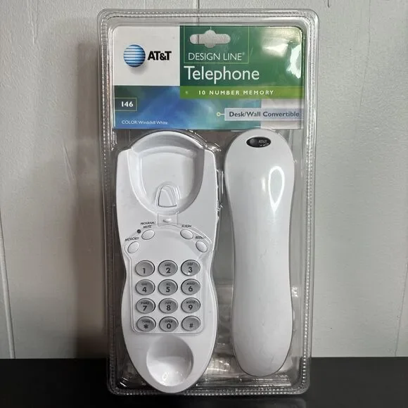 AT&T 146 Design Line Telephone Windchill White Hearing Aid Compatible Desk/Wall - Picture 1 of 7